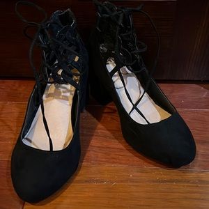 Faux suede lace up heels